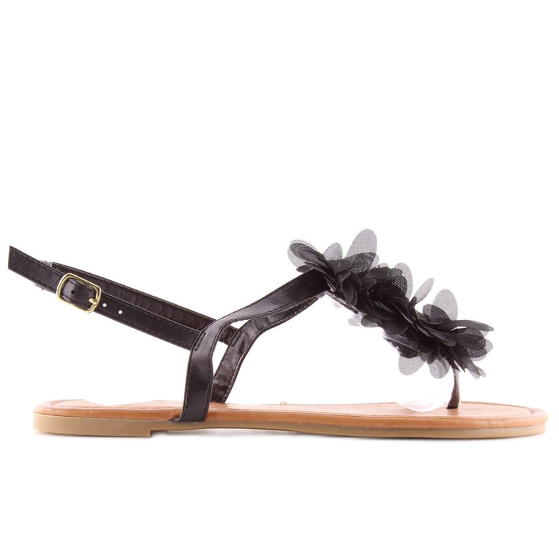 Sandálias pretas com flores CK36P Preto