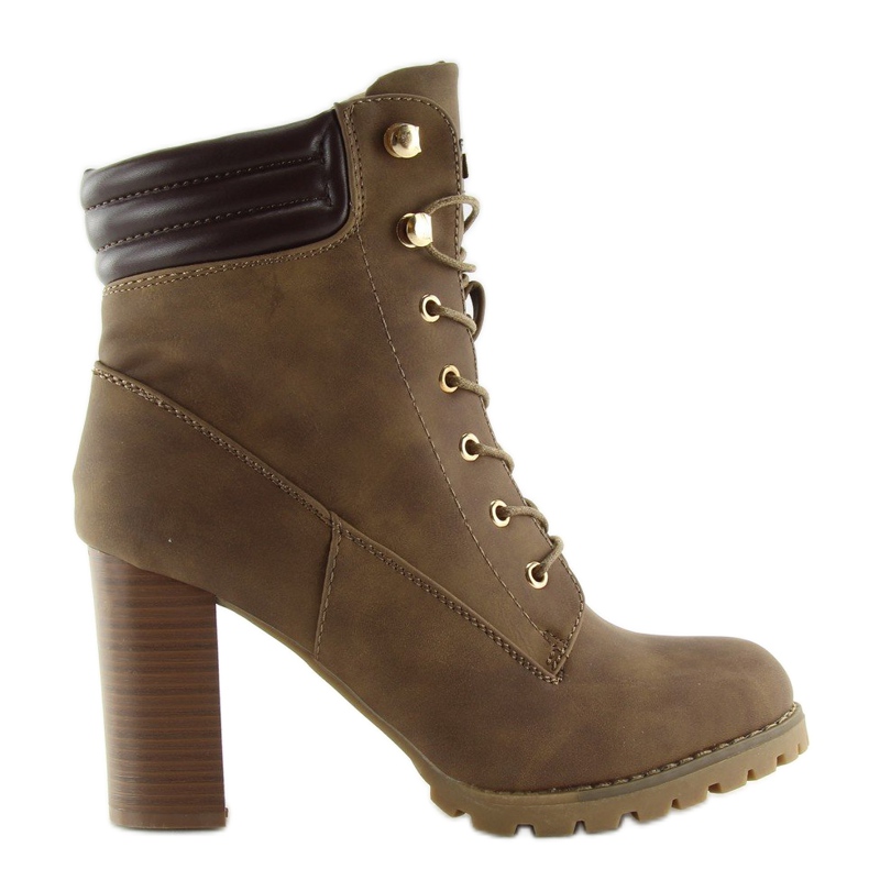 Botas de madeira de salto alto marrom S89 Khaki castanho