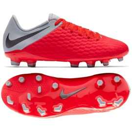 Chuteira Nike Hypervenom Phantom 3Academy Fg Jr AJ4119-600 vermelho laranjas e vermelhos