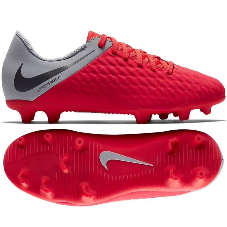 Chuteiras Nike Hypervenom Phantom 3Club Fg Jr AJ4146-600 multicolorido vermelho