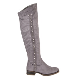 Super Me Botas de camurça com salto baixo cinza