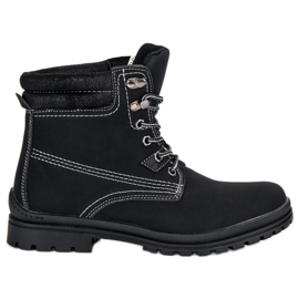 Botas de caminhada pretas amarradas preto