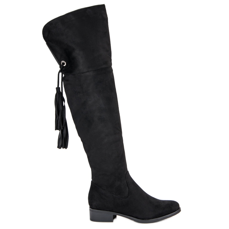 Forever Folie Botas pretas na altura da coxa com salto baixo preto