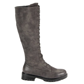 SDS Botas femininas com cordões cinza