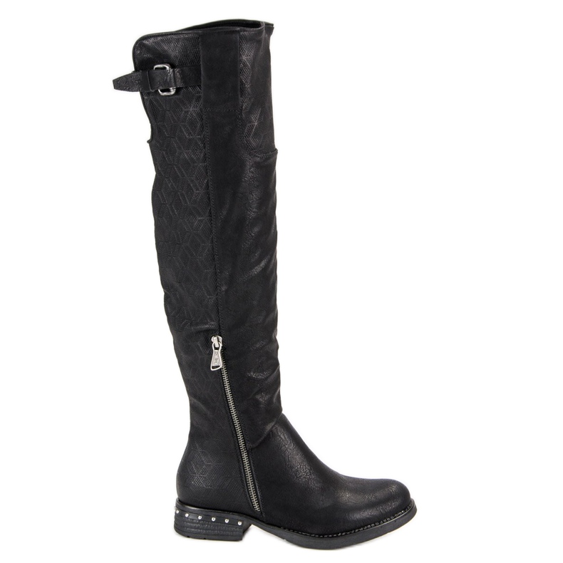 SDS Botas pretas de salto plano preto
