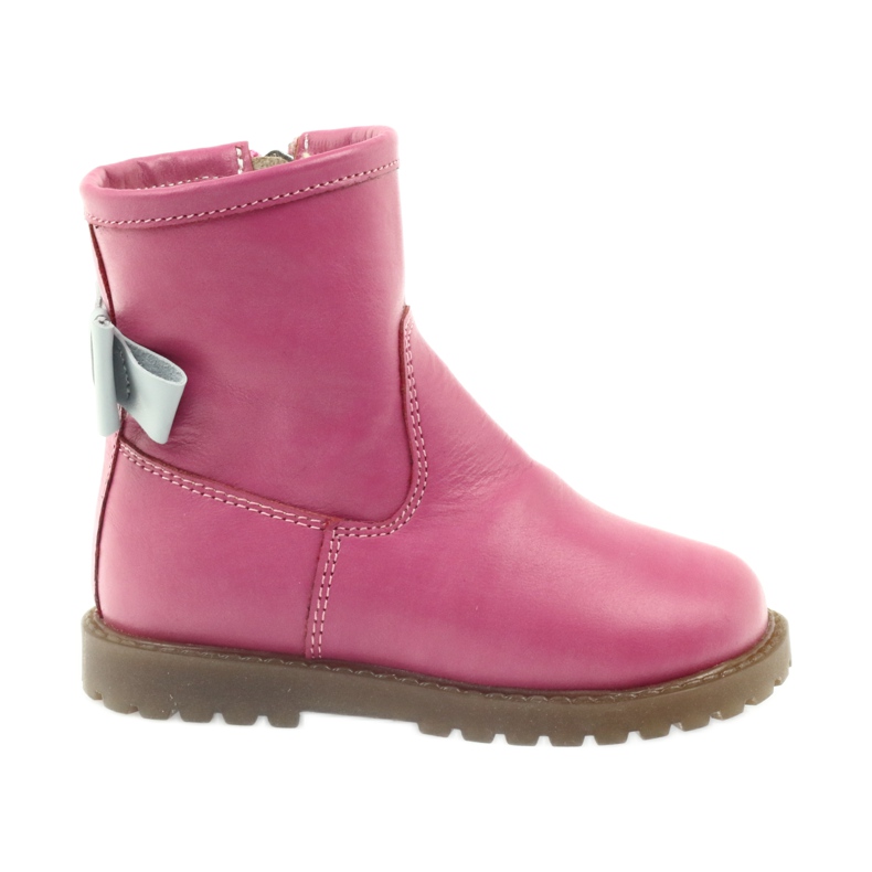 Bartuś Botas infantis de couro com um arco rosa 317 cinza