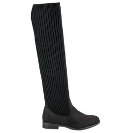 Bestelle Botas acima do joelho com salto baixo preto