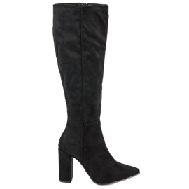 Small Swan Botas de camurça de salto alto preto Small Swan Botas de camurça de salto alto preto