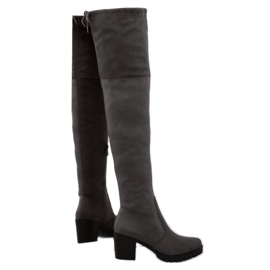 Botas acima do joelho com salto largo cinza BH108-HB Gray