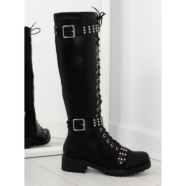 Botas de montar com tachas pretas PE116 pretas preto