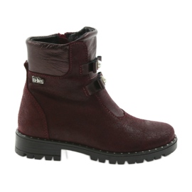 Ren But Botas de couro femininas Ren, mas 3314 Borgonha com pregos vermelho