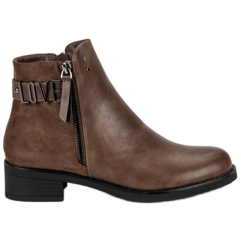 Ideal Shoes Botas marrons de salto baixo preto