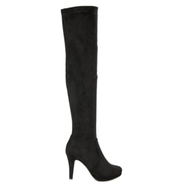 Super Me Botas de camurça com salto alto preto Super Me Botas de camurça com salto alto preto