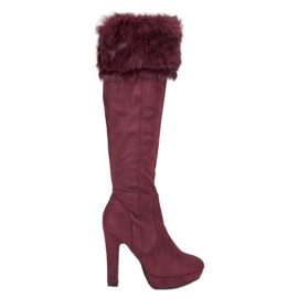 Super Me Botas de camurça na coxa com pele multicolorido vermelho