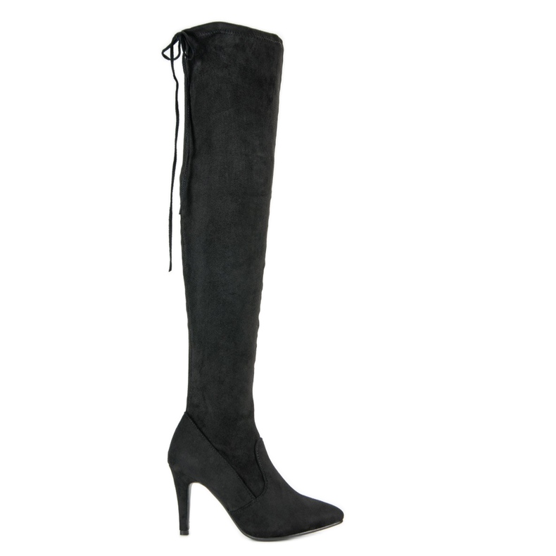 Cm Paris Botas de camurça na coxa de salto preto