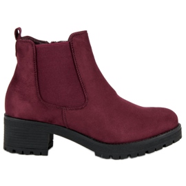 Ideal Shoes Botas Maroon Chelsea com salto alto vermelho Ideal Shoes Botas Maroon Chelsea com salto alto vermelho