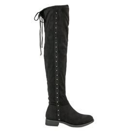SDS Botas de cano alto com strass preto