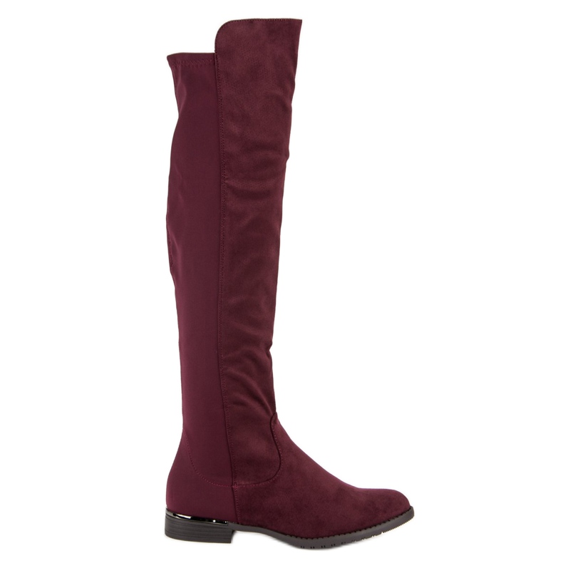 Super Me Botas marrons de salto plano vermelho