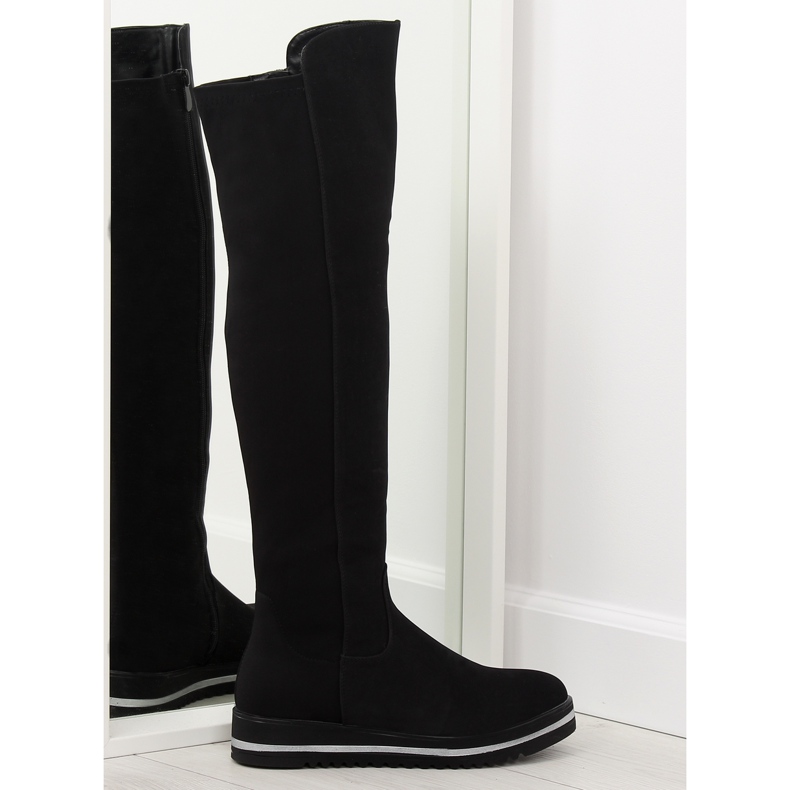Botas de coxa femininas negras A-177 pretas preto