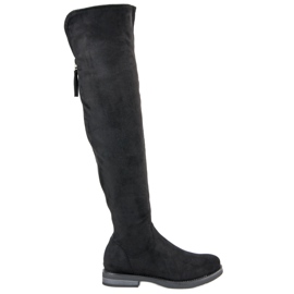 Botas acima do joelho com zíper decorativo preto