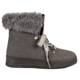 Botas de neve cinza com pele