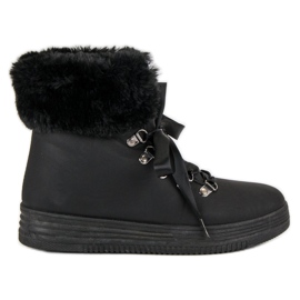 Botas de neve pretas com pele preto