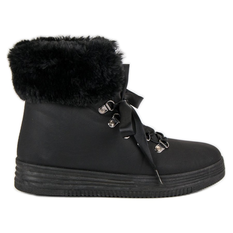 Botas de neve pretas com pele preto