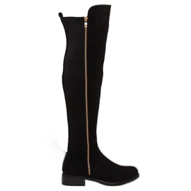 Botas acima do joelho com parte superior flexível preta DA01P preta preto Botas acima do joelho com parte superior flexível preta DA01P preta preto