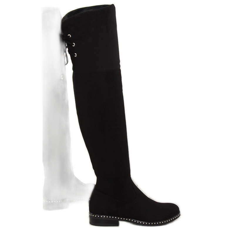 Botas de coxa femininas pretas 7538-PG Black preto