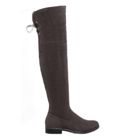 Botas acima do joelho para mulheres 7538-PG Gray cinza