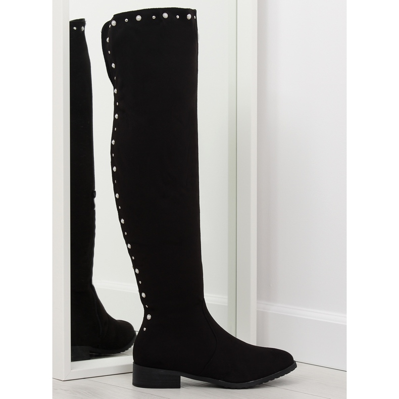 Botas de cano alto com pérolas negras 688 II-GAT preto