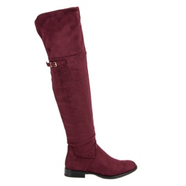 Super Me Botas acima do joelho com salto plano vermelho Super Me Botas acima do joelho com salto plano vermelho