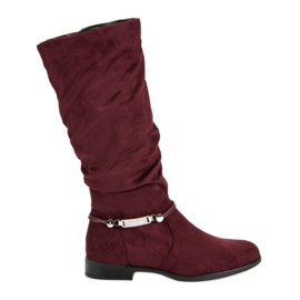 SDS Botas de cano alto cor de vinho vermelho