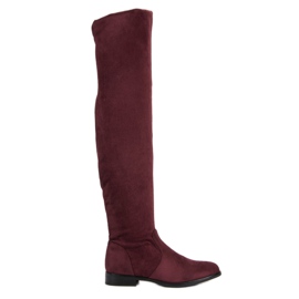 Super Me Botas acima do joelho com salto plano vermelho Super Me Botas acima do joelho com salto plano vermelho