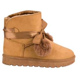 Camel Mukluki com pompons castanho