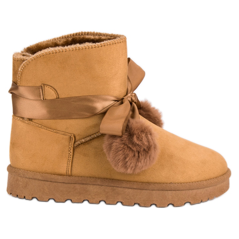 Camel Mukluki com pompons castanho