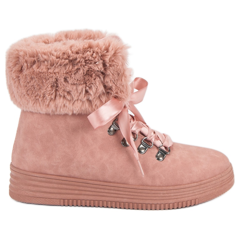Botas de neve rosa com pele Botas de neve rosa com pele
