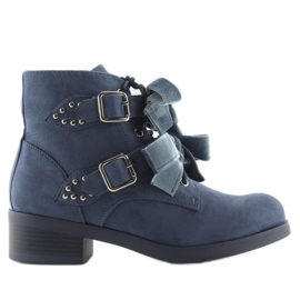 Botas de amarrar com laços jeans azul marinho C-7101