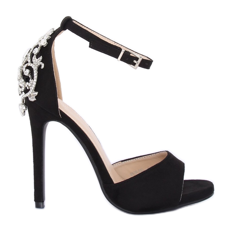 Sandálias de salto alto com pedras pretas 9509-502 Pretas preto