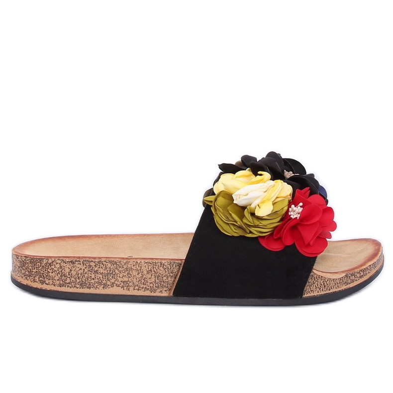 Chinelos femininos negros pretos P-848 pretos multicolorido