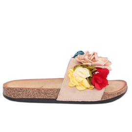 Chinelos femininos bege P-848 bege multicolorido rosa