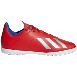 Chuteiras Adidas X 18.4 Tf Jr BB9417 vermelho laranjas e vermelhos