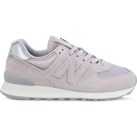 New Balance Caxemira leve de aba de cetim Wl574lcs com prata metálica tolet rosa