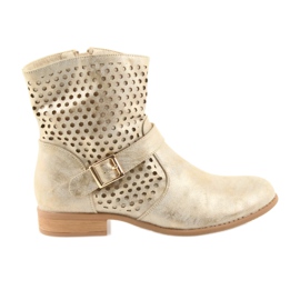 M.Daszyński Botas femininas casuais SA142 ouro marrom amarelo