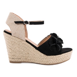 Top Shoes Sandálias Pretas Com Flores preto