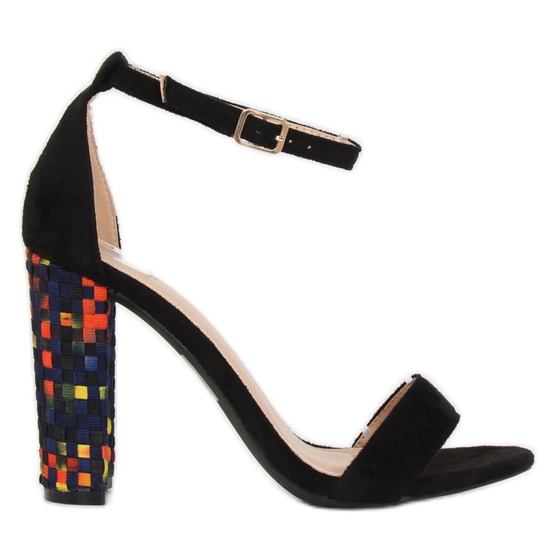 Sandálias pretas de salto alto 708-24 pretas preto multicolorido