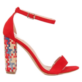 Sandálias de salto alto vermelhas 708-24 Vermelho multicolorido