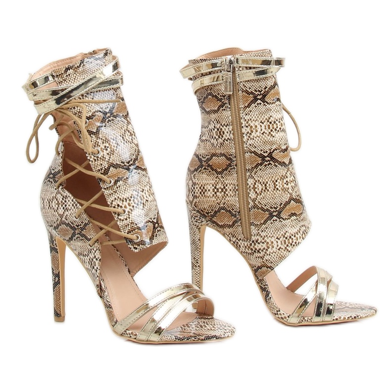 Botas peles de cobra bege JR-041 castanho multicolorido Botas peles de cobra bege JR-041 castanho multicolorido