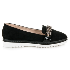 Ideal Shoes Sapatinhos de camurça com cristais preto