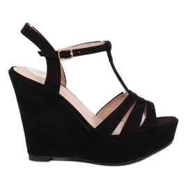 Sandálias pretas com salto cunha A208 Preto Sandálias pretas com salto cunha A208 Preto